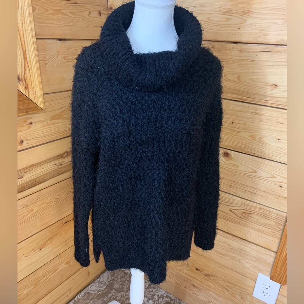 Kenneth Cole Black Cowl Turtle Neck Sweater Dress Cotton Blend Oversize‎ Sm SOFT